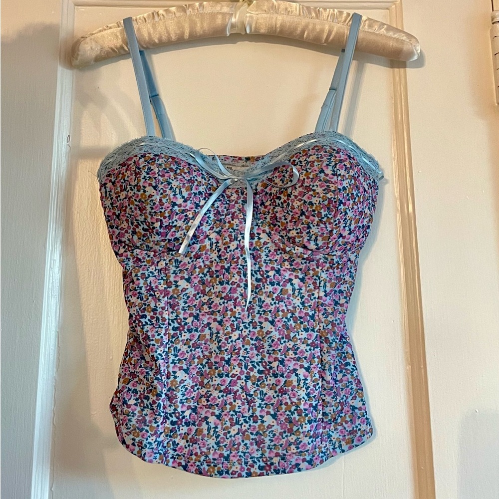 Floral Lace Trim Camisole Top